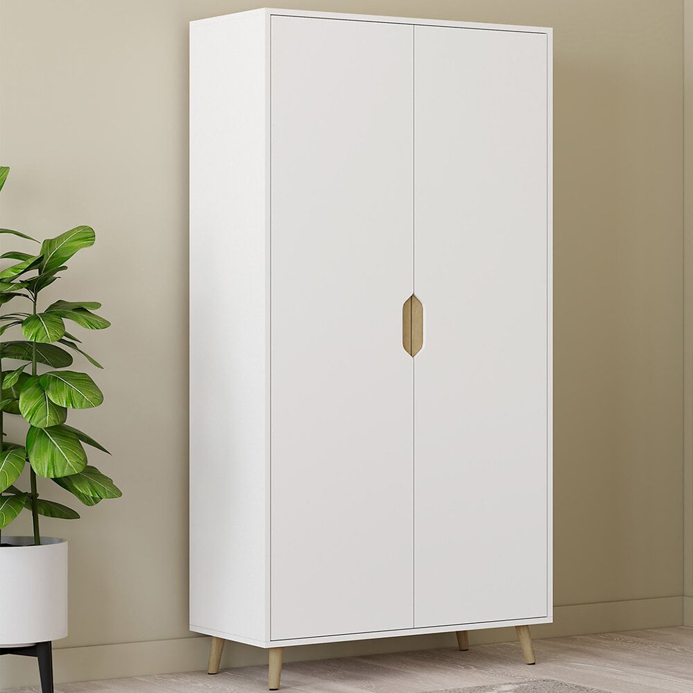 Armoire 2 portes HELSINKI scandinave blanc penderie 80 cm avec étagères rangement maxi capacité