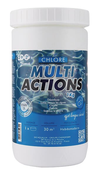 Chlore Multiactions - Galets 250gr - Boite de 1kg - Edg By Aqualux