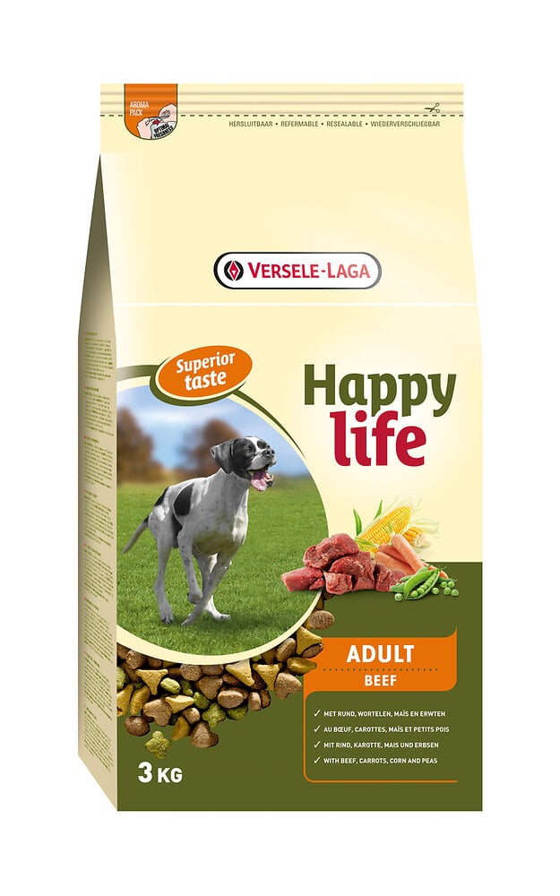 HAPPY LIFE - Aliment varié à base de boeuf - chiens adultes vitaux - large