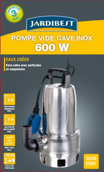 Pompe vide-cave eaux chargées 550w + flotteur intégré
