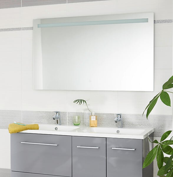 Miroir de salle de bain d'angle rond LED 50x70cm, miroir mural 5mm,  interrupteur à