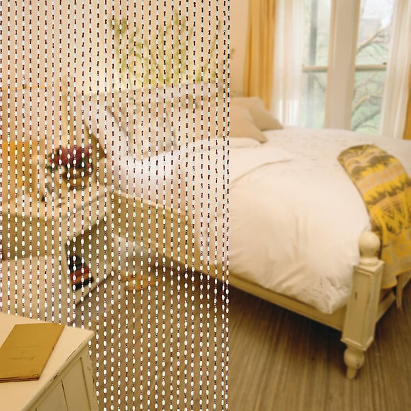 Rideau de porte en perles et olivettes - Acajou et beige - 90x220cm