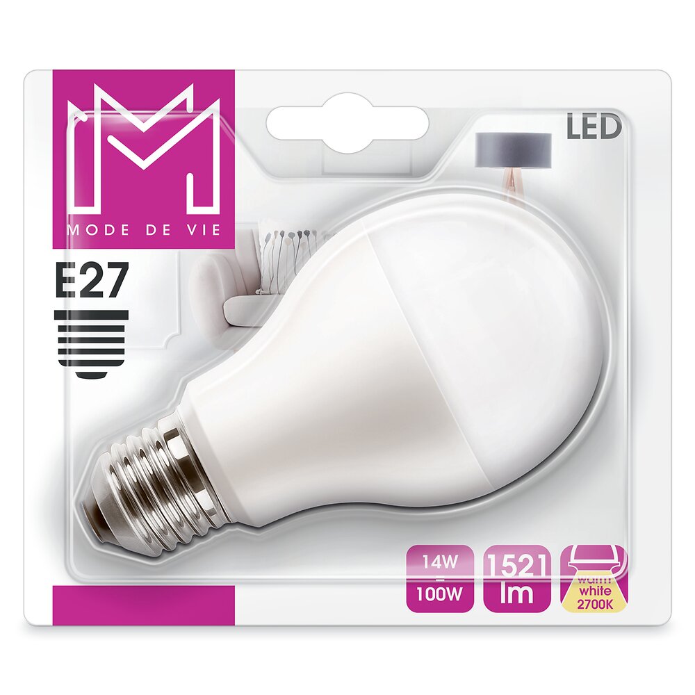 Ampoule LED équivalent 100W Standard E27 2700K dépoli