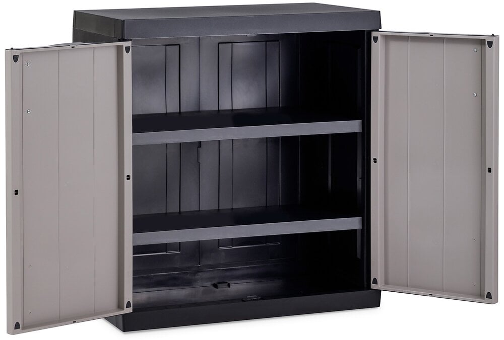 armoire basse en resine - gris et noir - 89x54x96cm
