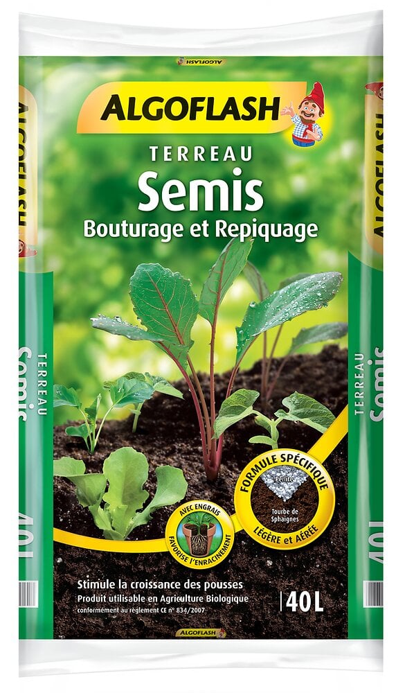 Terreau Algoflash Semis, Bouturage Et Repiquage 6L - Utilisable En Agriculture Biologique - Léger Et Aéré