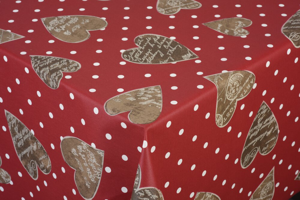 VENILIA - nappe coton enduit coeur rouge au metre - large