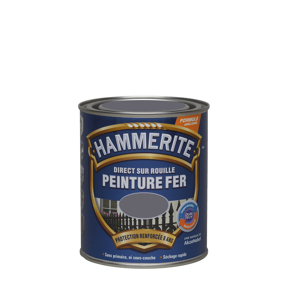 HAMMERITE - Peinture Sur rouille Brillant Gris Anthracite Pot 0.75l - large