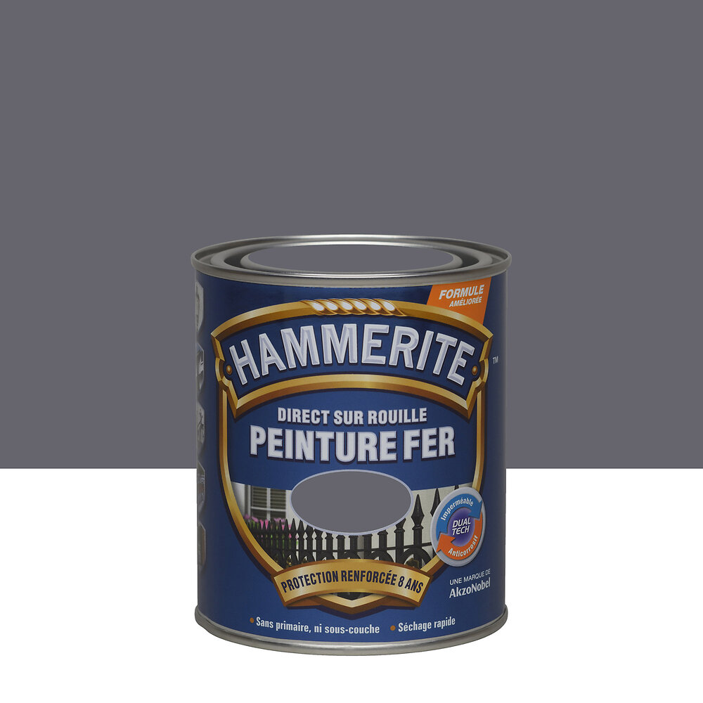HAMMERITE - Peinture Sur rouille Brillant Gris Anthracite Pot 0.75l - large