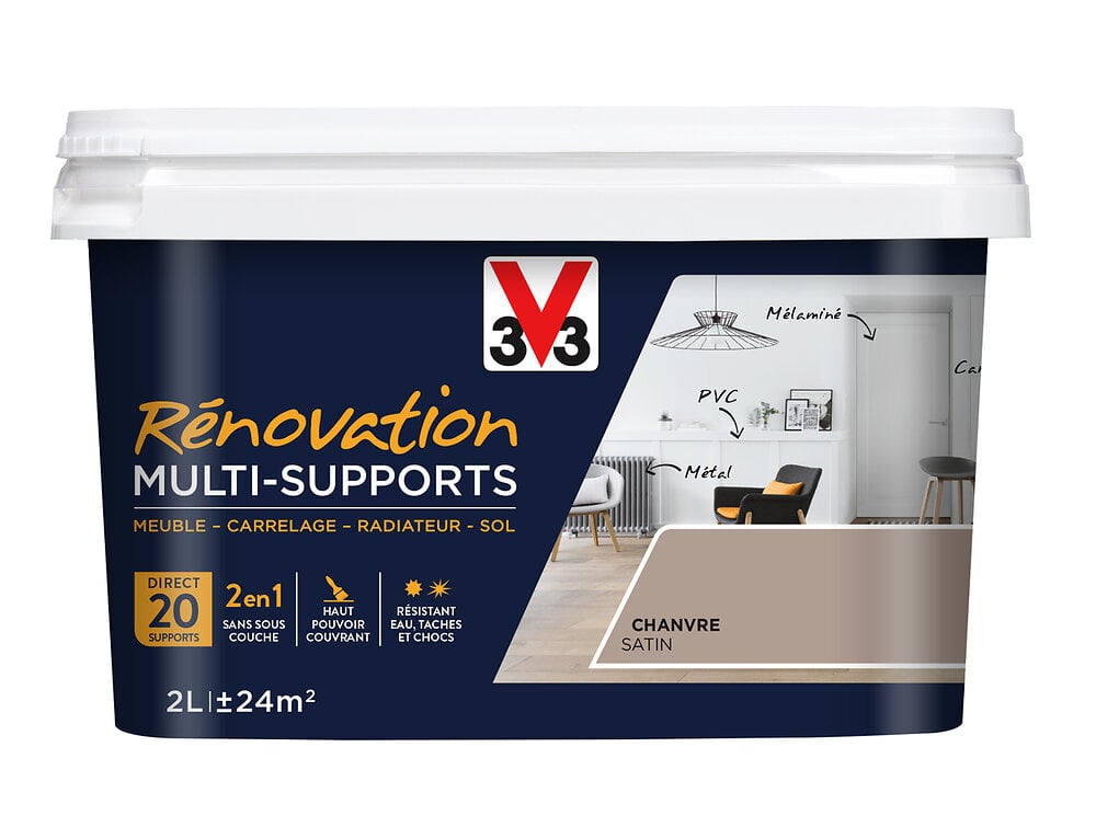 V33 PEINT - Peinture renovation multi-supports - Chanvre satin - 2L - large