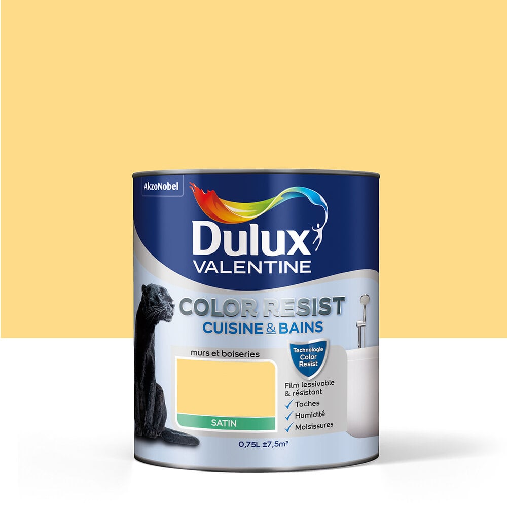 DULUX - Peinture ColorResist Cuisine et Bains SATIN Jaune 0.75L - large