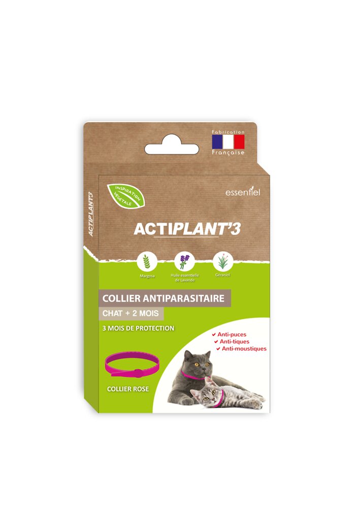 ACTIPLANT - Collier antiparasitaire ACTIPLANT'3  rose chat. - large