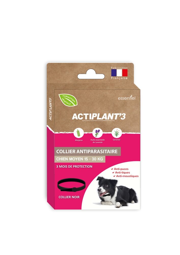 ACTIPLANT - Collier antiparasitaire ACTIPLANT'3 noir chien de taille moyenne - large