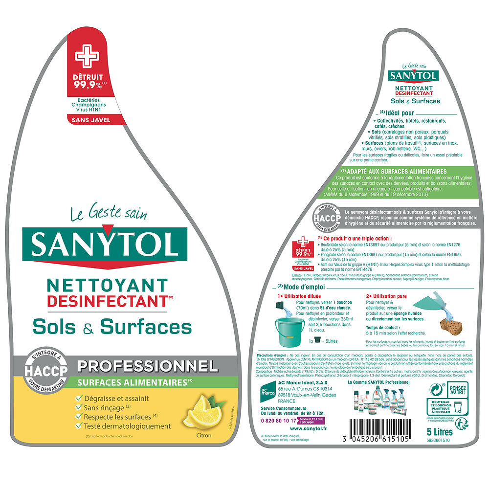SANYTOLPRO - Désinfectant sols surfaces citron 5L - large