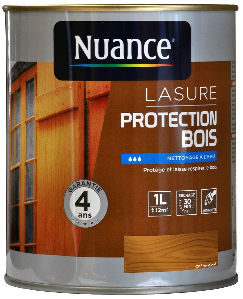 NUANCE - Lasure protection bois chêne doré 1L - large