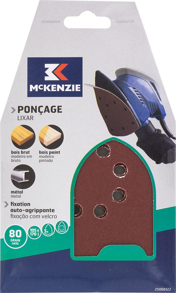 MC KENZIE - Patin abrasif triangle agrippant 105x170mm 8 trous grain 80 lot de 5 - large