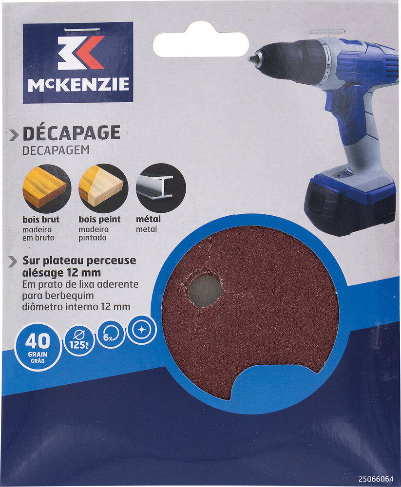 MC KENZIE - Disque plateau perceuse d.125mm grain 40 lot de 6 - large