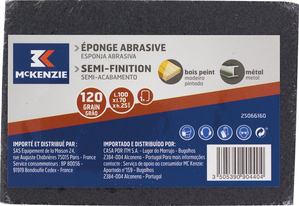 MC KENZIE - Eponge abrasive - Grain 120 - 100x70x25mm - large