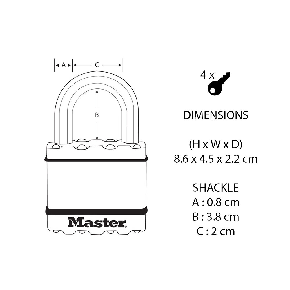 MASTERLOCK - Cadenas à clé acier laminé finition laiton 45mm anse octo d.8xh.38mm - large