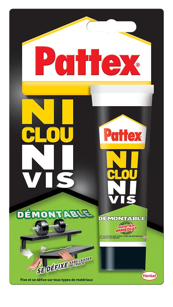 PATTEX - Colle fixation Ni clou Ni vis démontable tube 100g - large