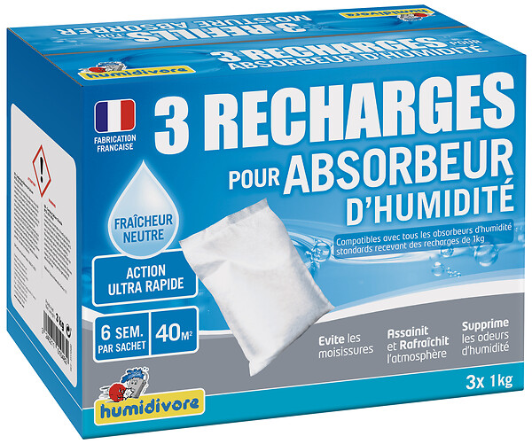 Absorbeur d'humidité 450 g/20m2 + recharges CARREFOUR : l'absorbeur + 2  recharges à Prix Carrefour