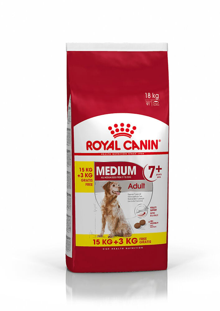 ROYALCANIN - Croquettes chien MEDIUM ADULT CHIEN TAILLE MOYENNE +7 ANS 15KG + 3KG - large