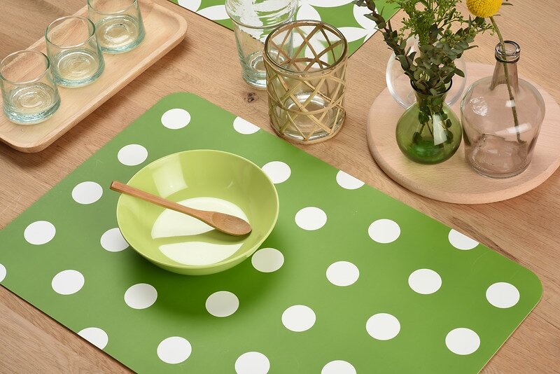 VENILIA - set de table pvc imprimé green motif pois - large