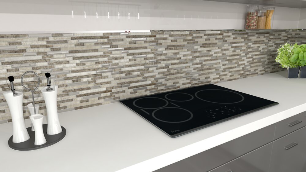 Mosaïque Murale Miroir Et Marbre - Carreaux Gris Uni Et Rayures, Format 305 X 322 Mm