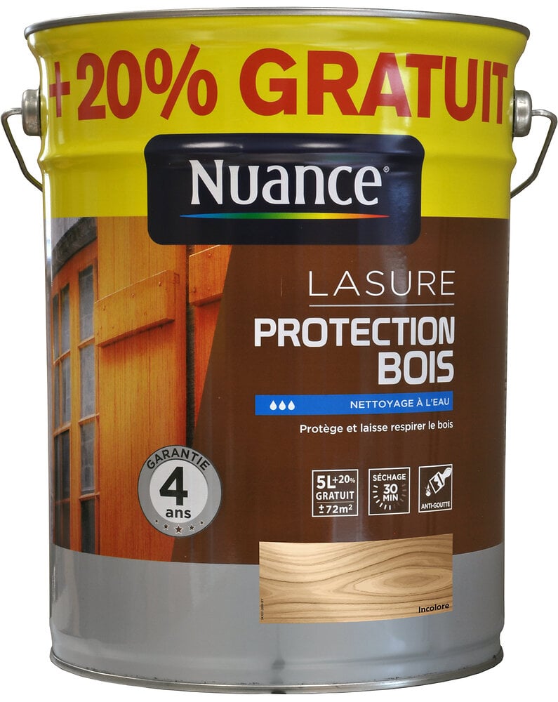 NUANCE - Lasure protection bois incolore 6L - large