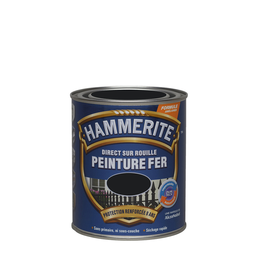 HAMMERITE - Peinture DIRECT SUR ROUILLE BRILLANT LAQUE Noir 0.75L - large