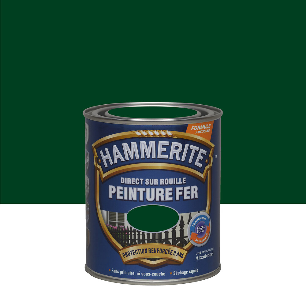 HAMMERITE - Peinture DIRECT SUR ROUILLE BRILLANT LAQUE Vert Buisson 0.75L - large