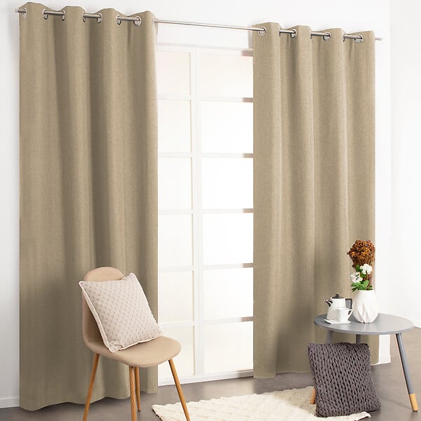 MODE DE VI - Rideau avec oeillets - Tamisant - Polyester - Taupe - 140x250cm - large