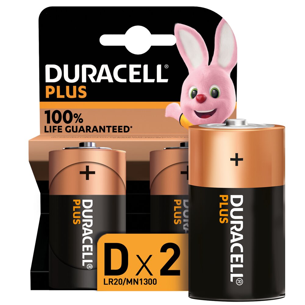 DURACELL - Piles alcalines D x2 Duracell Plus, 1.5V LR20 - large