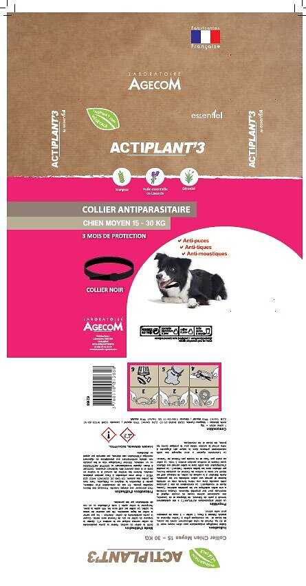 ACTIPLANT - Collier antiparasitaire ACTIPLANT'3 noir chien de taille moyenne - large