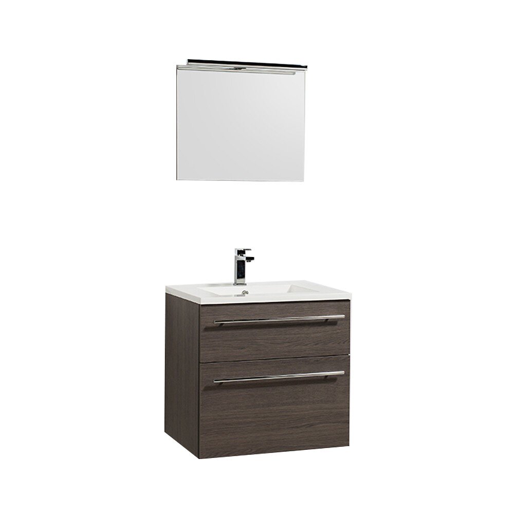 LE QUAI DES AFFAIRES - Meuble sous-vasque 60cm + vasque + miroir + éclairage MAIA / Chêne fumé - large