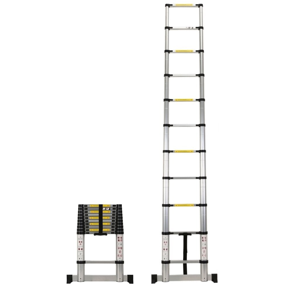 Echelle télescopique 4.10m avec barre stabilisatrice et pieds ajustables