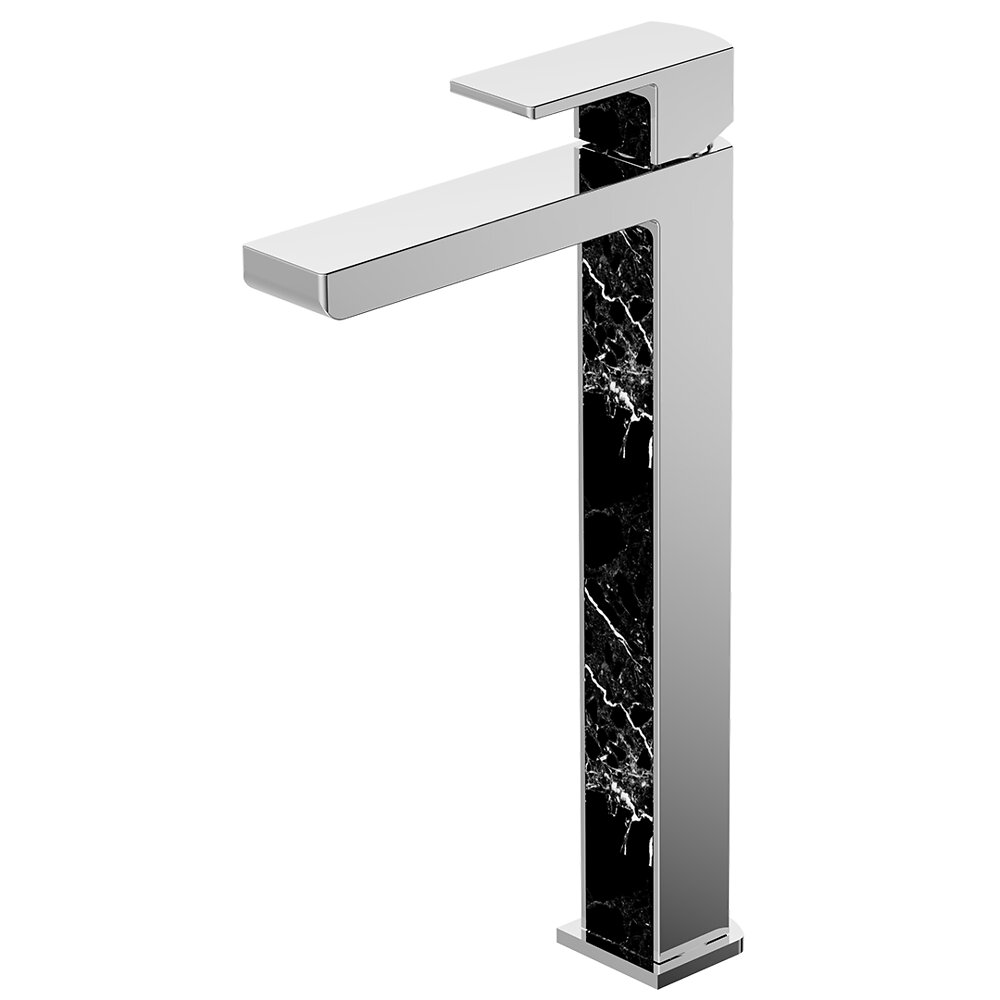 ESSEBAGNO - Essemarmo lavabo haut chrome et noir façon marbre - large