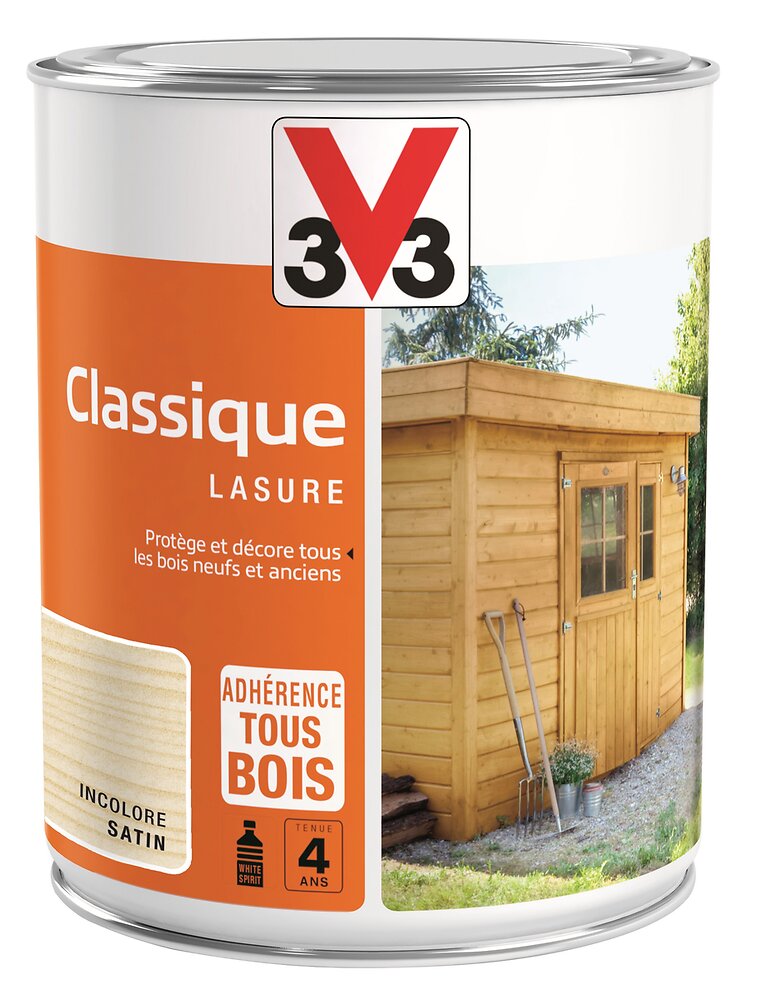 V33 BOIS - Lasure bois Classique Satin Incolore Pot 1l - large