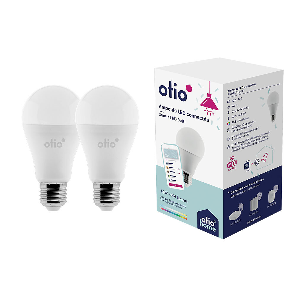 OTIO - Pack de 2 ampoules connectées WIFI LED E27 RGB - OtioHome - large