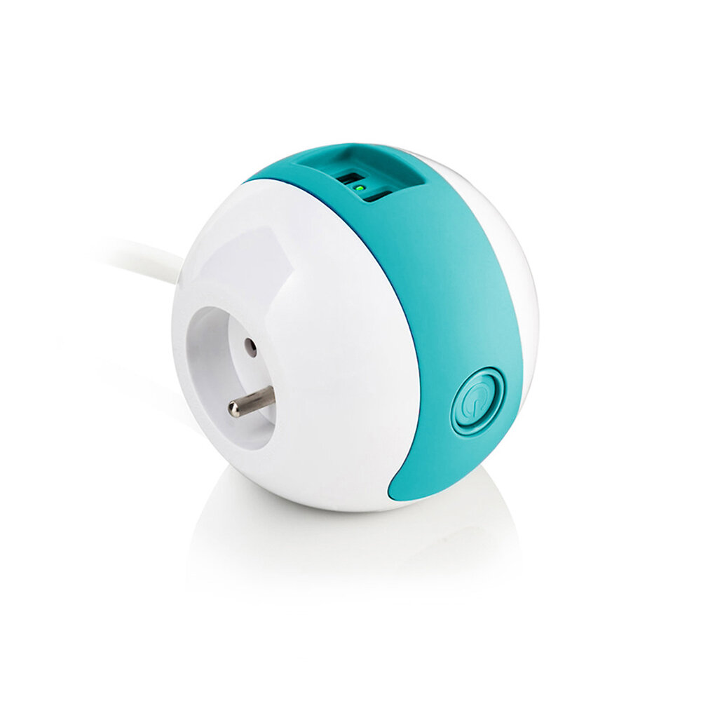 WATTANDCO - Multiprise Multimédia WATTBALL  2P 16A + 1P 6A + USB 2.1A - Turquoise - large