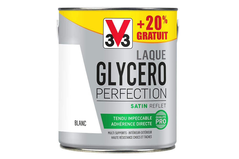 V33 PEINT - Laque Glycéro Perfection - Multi supports - Satin - Blanc - 2L + 20% - large
