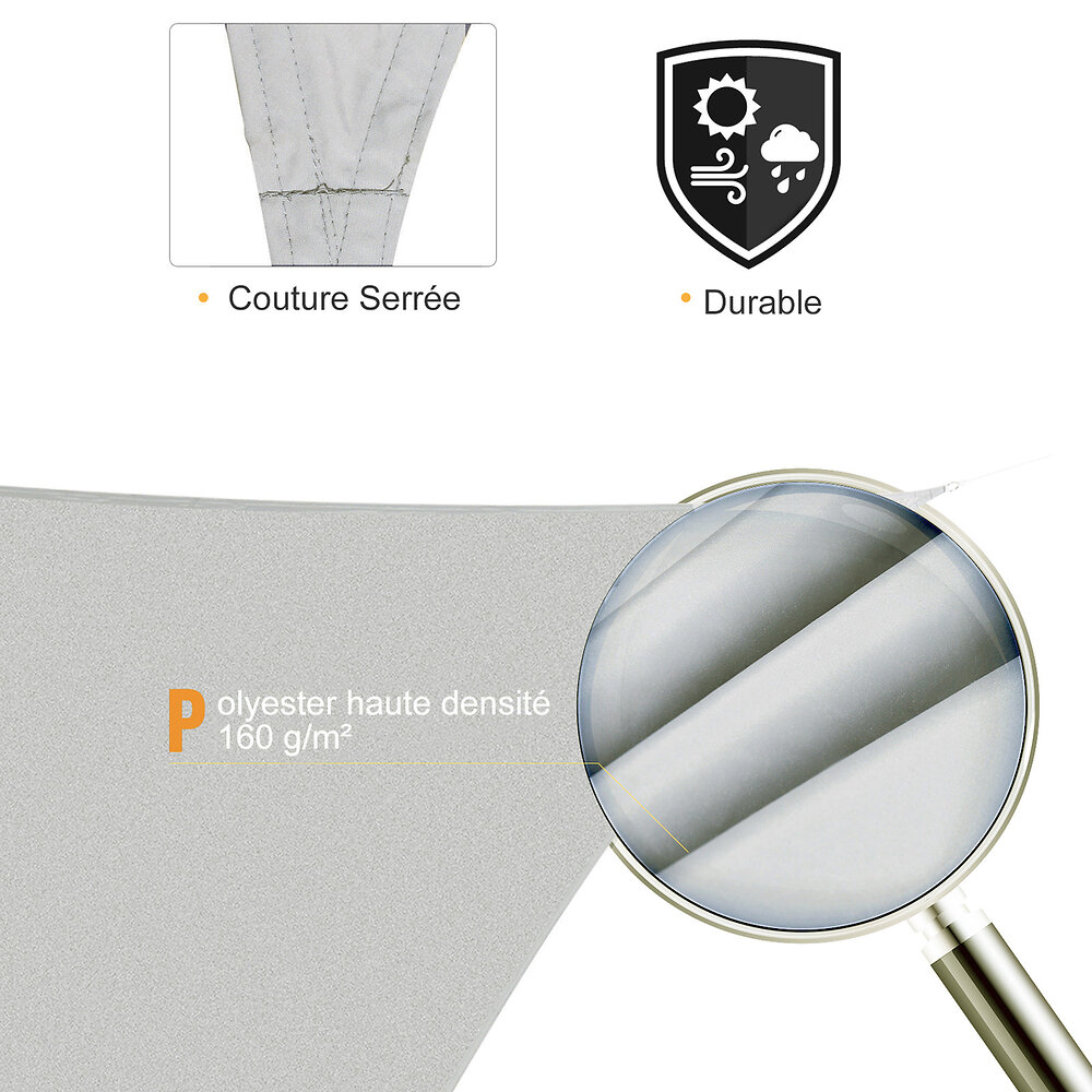 OUTSUNNY - Voile d'ombrage triangulaire grande taille 4 x 4 x 4 m polyester imperméabilisé haute densité 160 g/m² gris - large