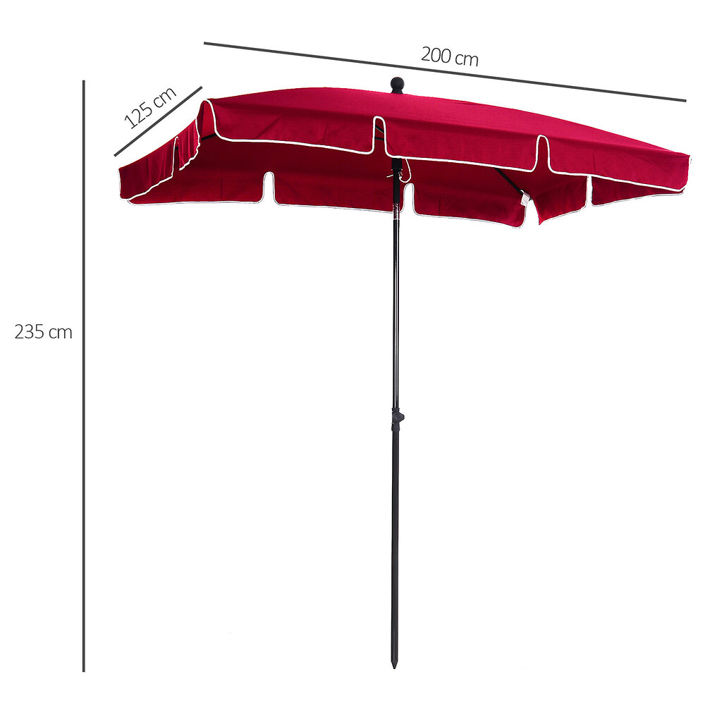 OUTSUNNY - Parasol Rectangulaire Inclinable Alu Acier Polyester Haute Densité Diamètre 2 M Rouge - large