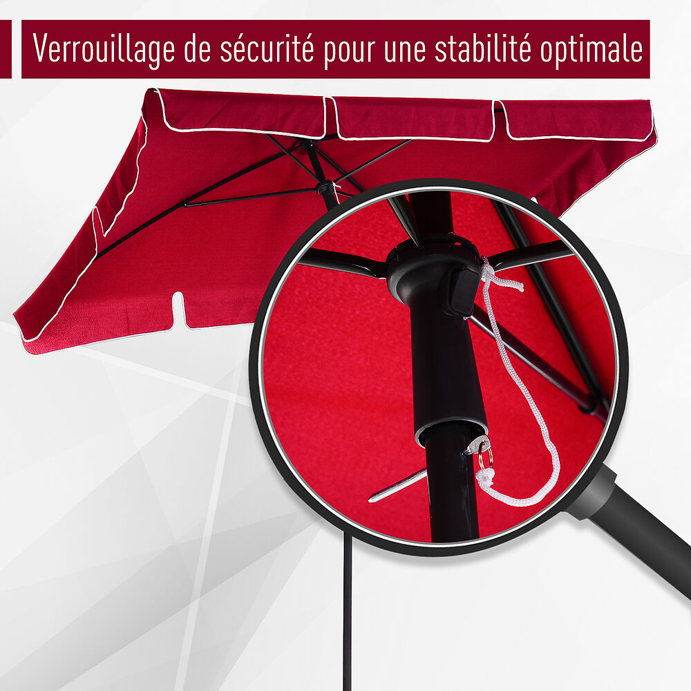 OUTSUNNY - Parasol Rectangulaire Inclinable Alu Acier Polyester Haute Densité Diamètre 2 M Rouge - large