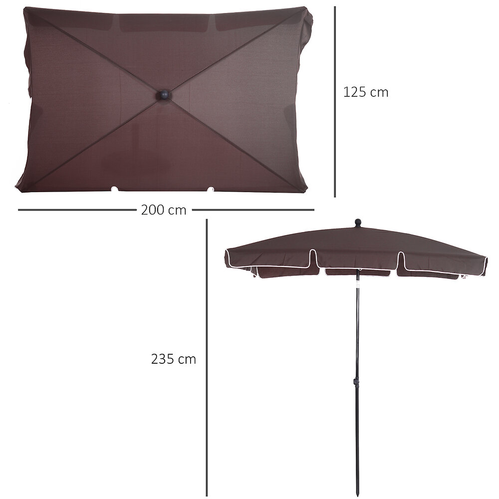 OUTSUNNY - Parasol Rectangulaire Inclinable Alu Acier Polyester Haute Densité Diamètre 2 M Chocolat - large