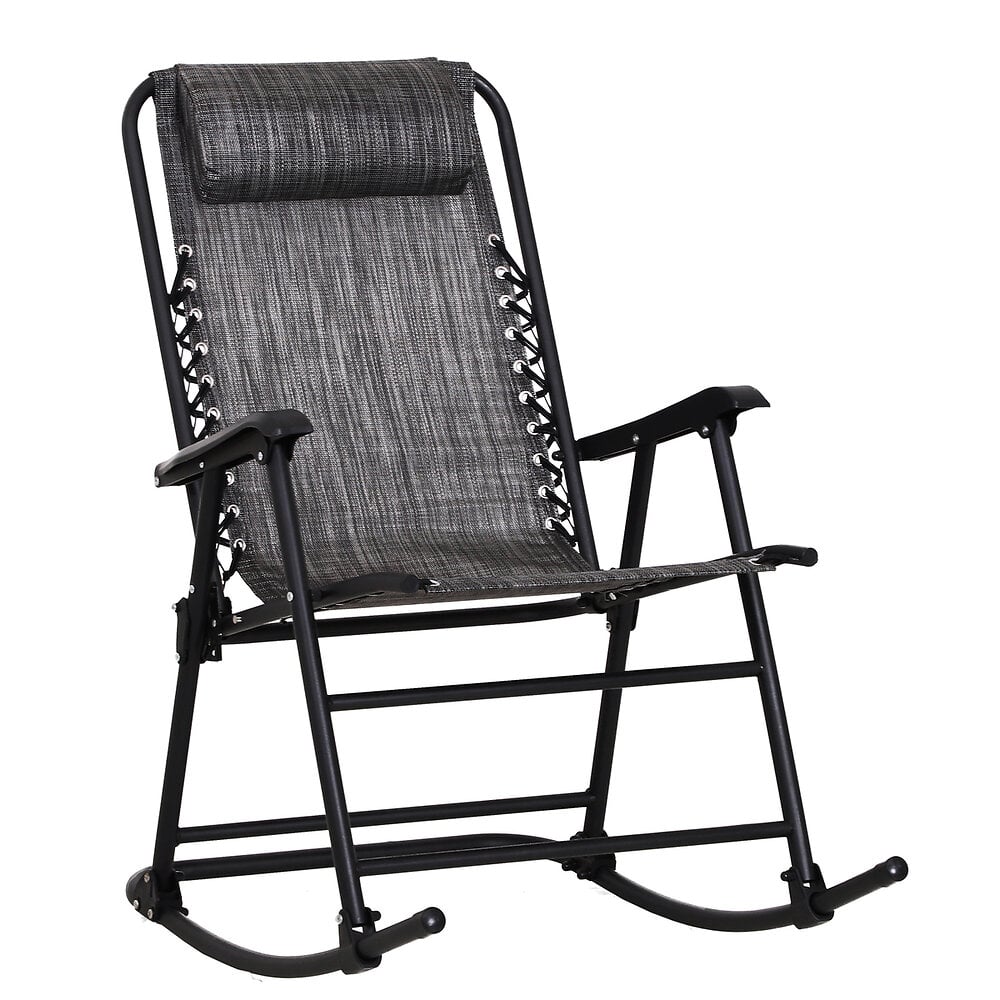 fauteuil à bascule rocking chair pliable de jardin dim. 94l x 64l x 110h cm acier époxy textilène gris chiné