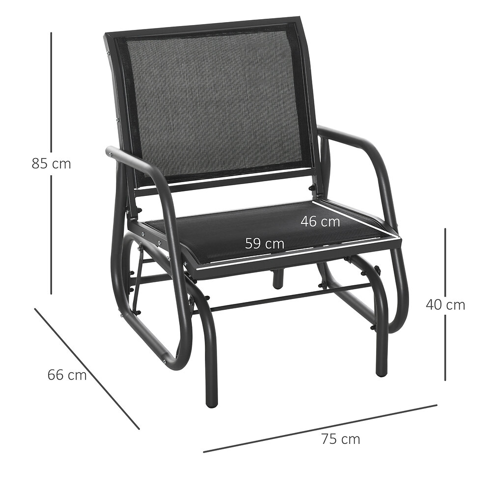 OUTSUNNY - Fauteuil à bascule de jardin rocking chair design contemporain métal textilène noir - large