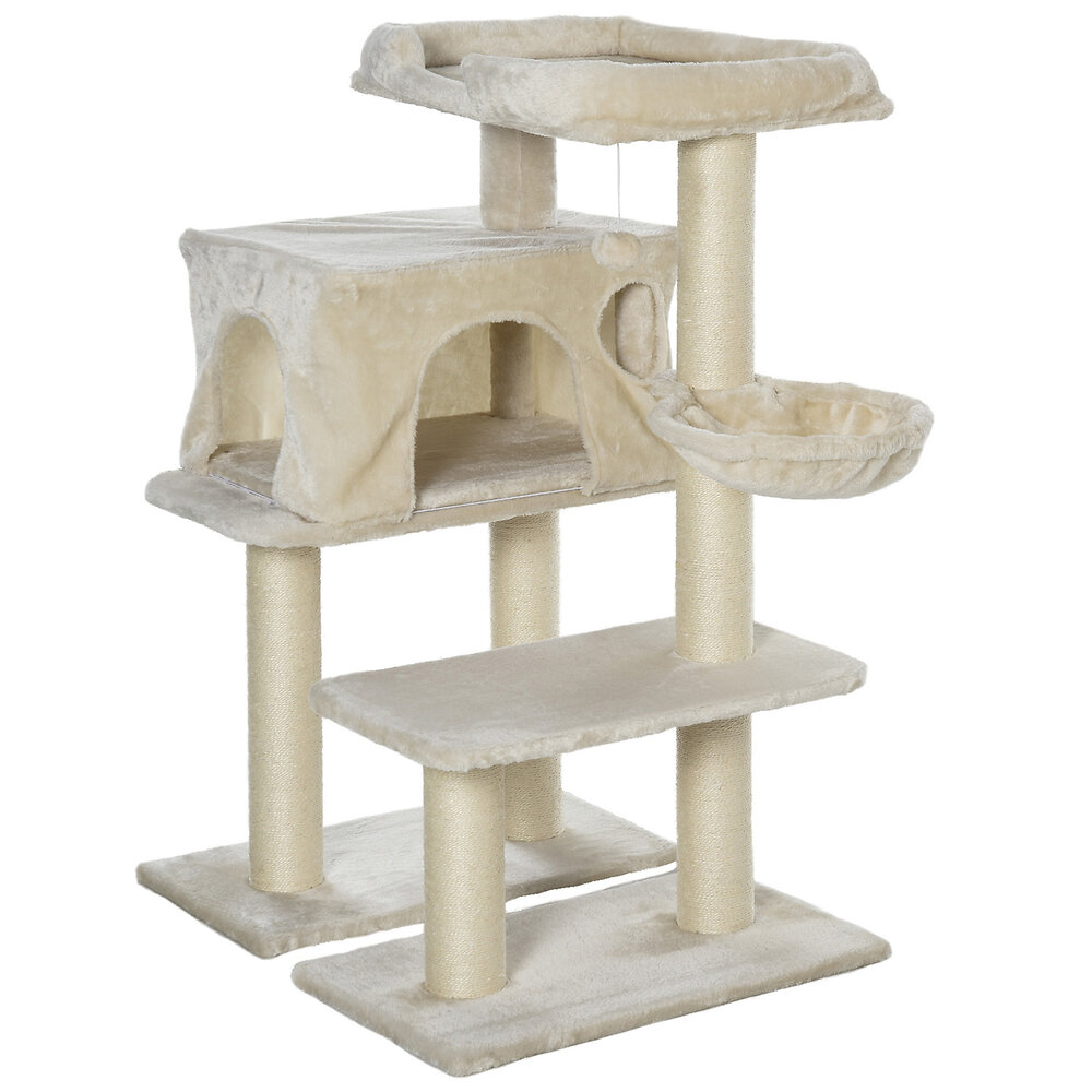 Arbre A Chats Avec Griffoir Niche Colonnes Renforcees Peluche Courte 70 X 60 X 110 Cm Beige Bricomarche