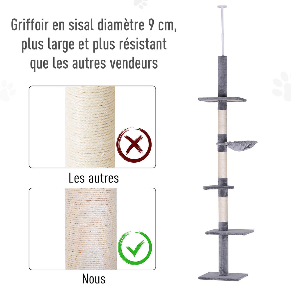 Arbre A Chat Poteau A Griffer L40 X L 34 X H 230 260 Cm 5 Niveaux D Activites Gris Bricomarche