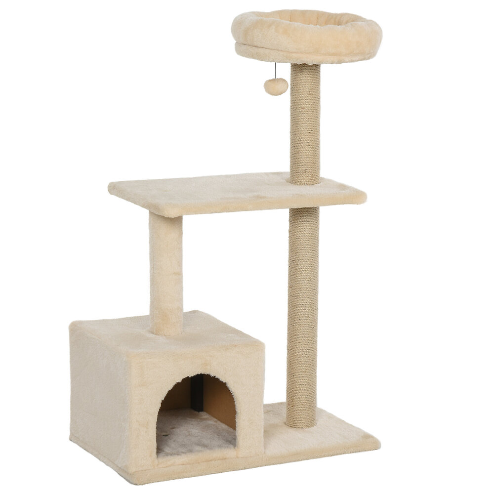 Arbre A Chat Avec Griffoir Centre D Activites 2 Plates Formes Hauteur 96 Cm Beige Bricomarche