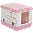 PAWHUT - Maison de toilette pliable portable pour chat tiroir à litière coulissant porte battante transparente + pelle fournis 43L x 54l x 42H cm rose - vignette